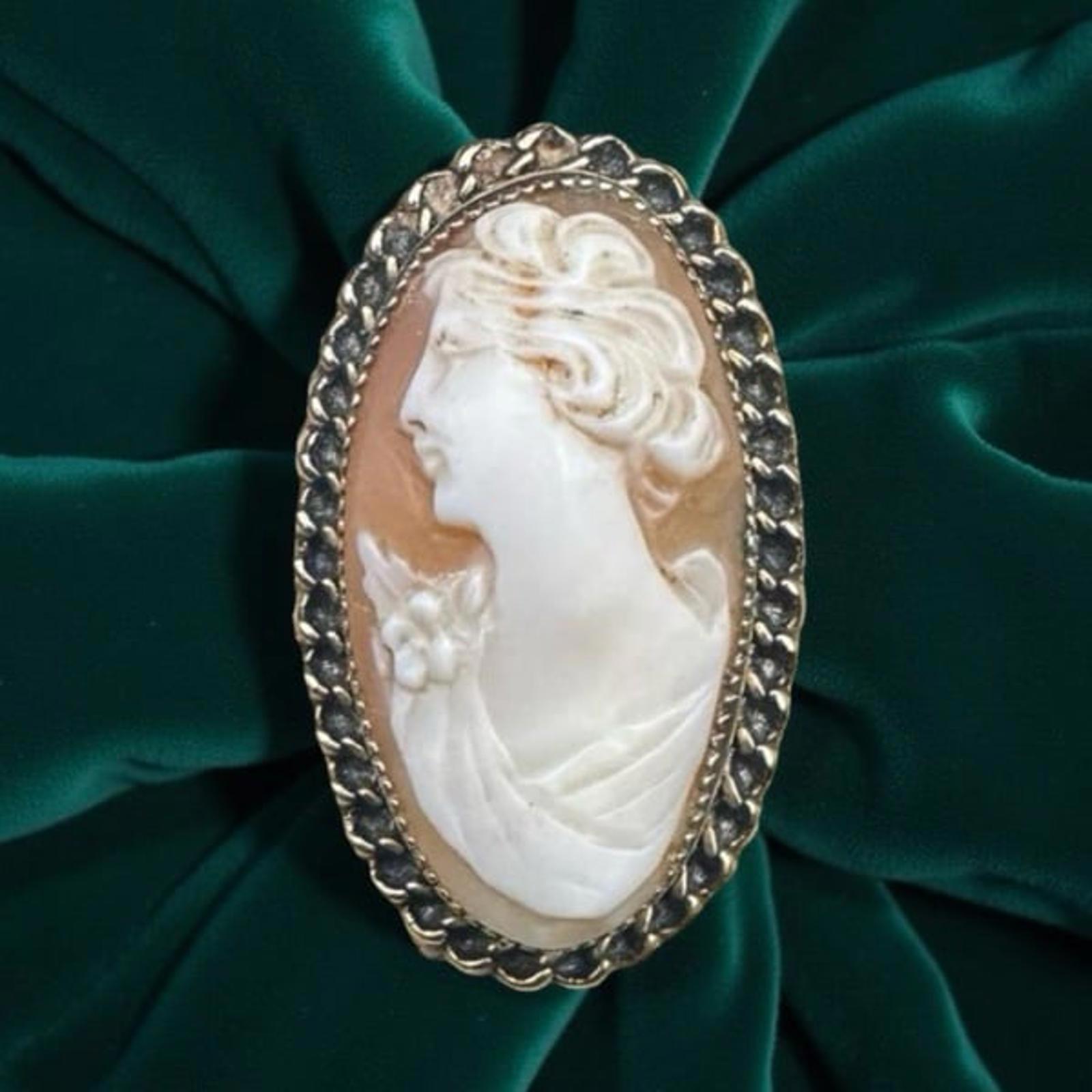 Vintage Cameo Brooch Intricate Carving 12k Gold-Filled Frame Designer Signed